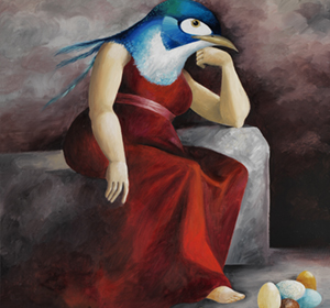 Vogelfrau mit Eiern, Öl auf Leinwand 60x70 CM