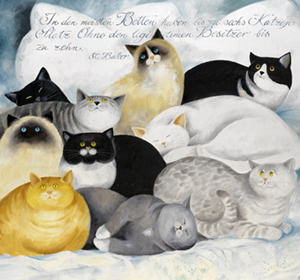 Katzen im Bett, Öl auf Leinwand 60x70 CM