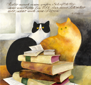 Katze mit Büchern, Öl auf Leinwand 60x70 CM